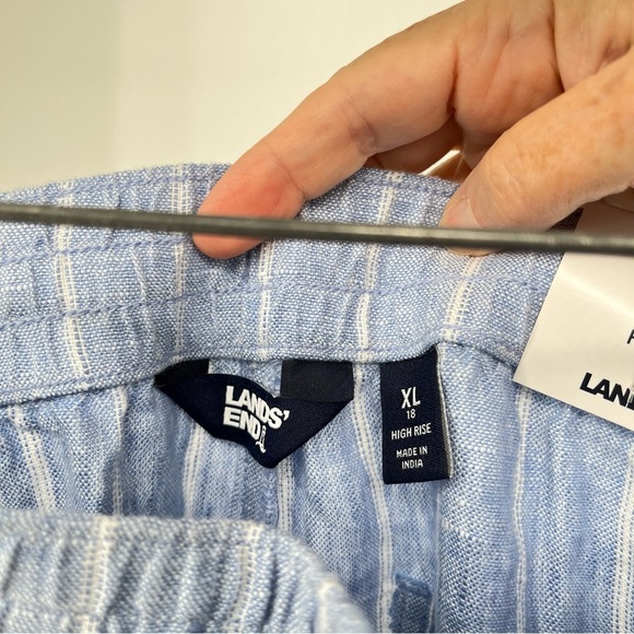 Lands End Womens NEW Linen Cropped Pants Size 18 Wide Leg Pull On Striped - Picture 6 of 12